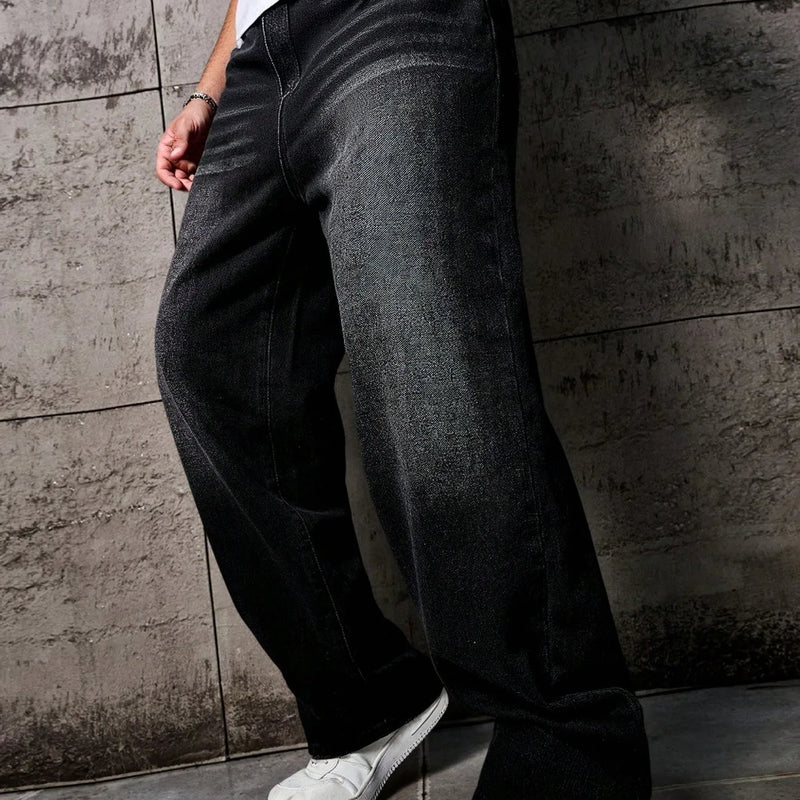 Vintage Style Men's Black Washed Distressed Loose Wide | SAMAG