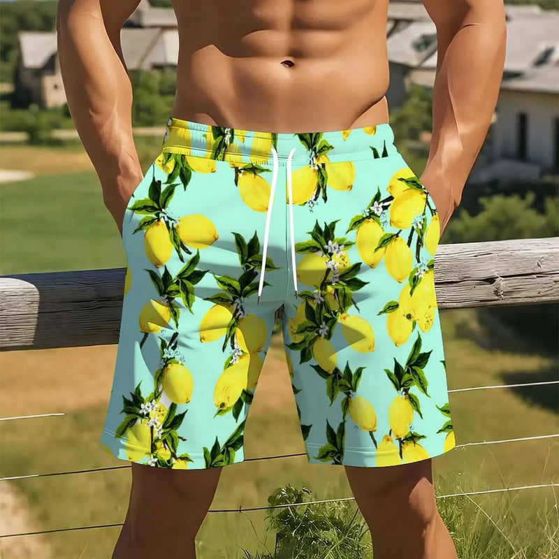 Men Print Casual Shorts Drawstring Elastic Waist Loose | SAMAG