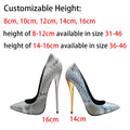 16cm Brown Patent PU Leather Pumps Sexy Style Sliop on Round Toe High Heels Ultimate Lacquered Heel Pumps Women's Daily Footwear