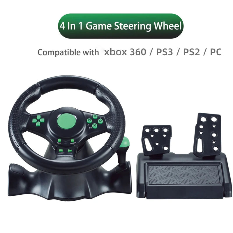 4 in 1 Wired Steering Wheel with Pedals and Shift joystick, Built-in Dual Motors,180 Degrees Racing Wheel for PS3,PS2 & PC