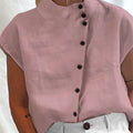 Elegant Cotton Linen Stand Neck Shirt Female Summer - View 2 | SAMAG