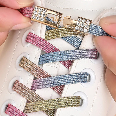 No Tie Shoe Laces Diamond Buckle Elastic Shoelaces Pearl Light
