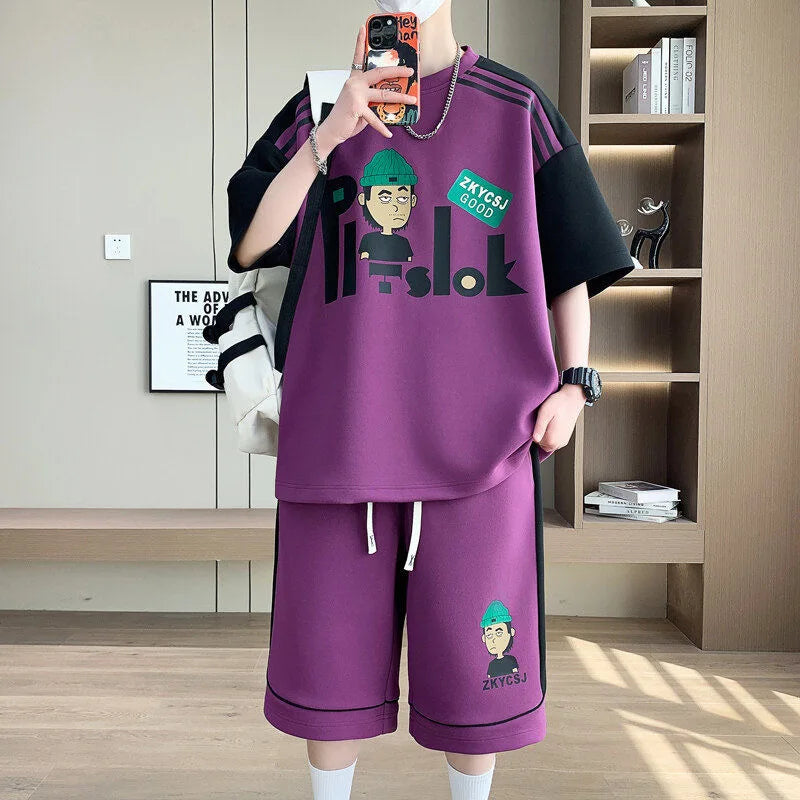 Summer Fashion Trend Printed Short - Sleeved T - shirt Sports Suit Men's Loose and Comfortable Large Size - View 4 | SAMAG