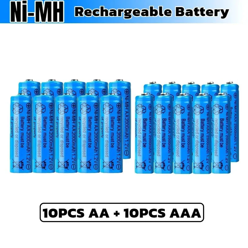 AA AAA 2000mAh 1.2V 1-60 Pcs Battery Rechargeable 2A 3A Ni-MH Batteries with Quick Charger for Toys Mouse Keyboard Flashlights
