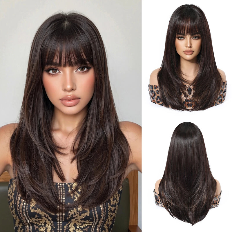 EASIHAIR Medium Length Wavy Blonde Synthetic Wig With Bangs For Women Natural Wigs Hair Heat Resistant Daily Party Cosplay Use