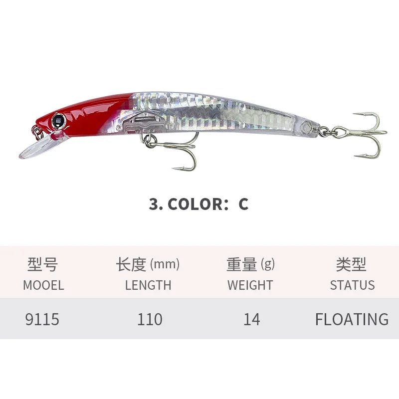 110MM 14G Minnow Fishing Lures 3D Crystal Floating - View 11 | SAMAG