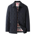 Top Grade Men Parka Jacket Windbreaker Coats Diamond Quilted Bubble Coat Middle-aged Winter Warmth Turn-Down Collar Coat