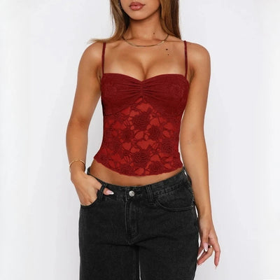 Women's Summer Lace Cami Tops Sleeveless Ruched Front | SAMAG