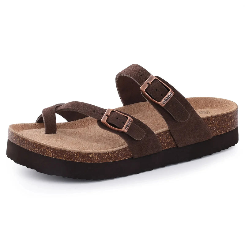 Litfun Cork Footbed Beach Sandals For Women Men Fashion Thick Sole Cork Slippers Summer Beach Shoe Classic Open Toe Flat Sandals