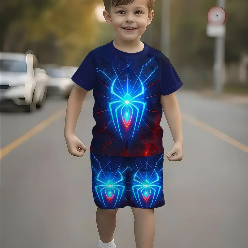 Boys Summer Outfit Spider Print Short Sleeve T-Shirt | SAMAG