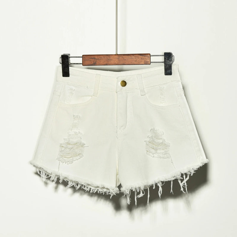 Factory Direct 2026 Summer Korean Style Plus Size Women's Denim Shorts, Ripped Stretch Jeans Shorts for Curvy Ladies