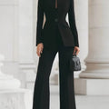 Elegant Women Solid Slim Two Piece Sets Spring Fashion Stand Collar Long Sleeved Blazer+Pants Suit Casual Work Office Coat Set
