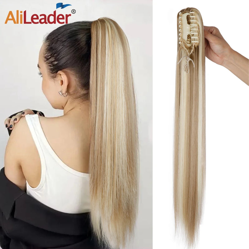 Synthetic Claw Clip On Ponytail Extension 22Inch Long Straight Wavy Ponytail Hair Ponytail With Claw Clip On Ponytail For Women