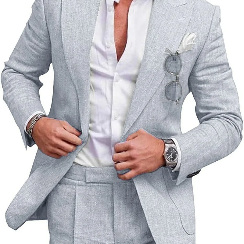 Men‘s Linen Pant Suit Set Plus - size Black Blue Single Button 2 - Piece Summer Business Formal Casual - View 6 | SAMAG