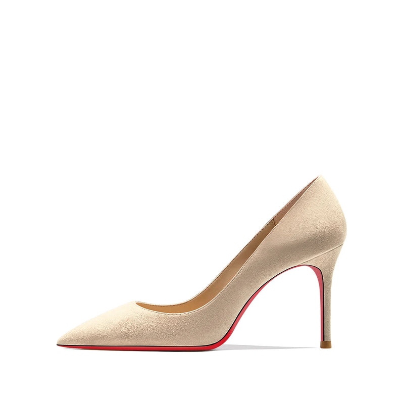 luxury women's shoes Black Suede Elegant Office Shoes Women Brand Pumps Red sole High Heels Pointed Toe Evening Dress Shoes 12cm