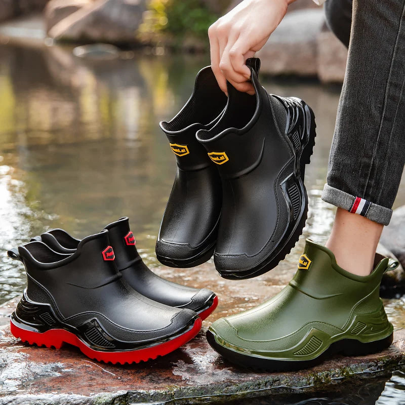 Men's Ankle Rain Boots Outdoor Waterproof Men Rain Shoes Anti-Slip Wear-resistant Men Kitchen Water Shoes Fishing Rubber Shoes