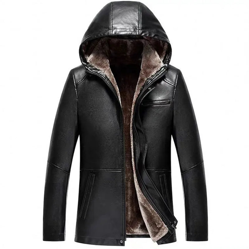 2026 Winter New Fur One Coats Men's Business Leisure Leather Jacket Thick Men Fur Clothing Sheepskin Hooded Jackets Detachable