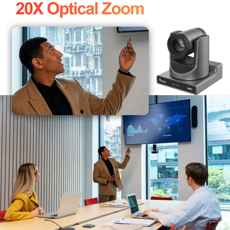Runpu 4K60FPS NDI Camera POE 12X 20X Zoom AI Tracking PTZ Camera SDI HDMI USB POE IP Conference Camera for Church Live Streaming