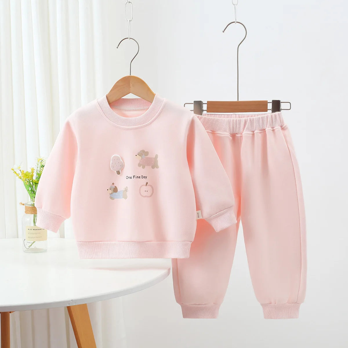 1-5Y Autumn Kids Casual Sets And Outfits Girls Boys Cartoon Print Top+Solid Color Pants 2Pcs Clothes Children Suit Daily