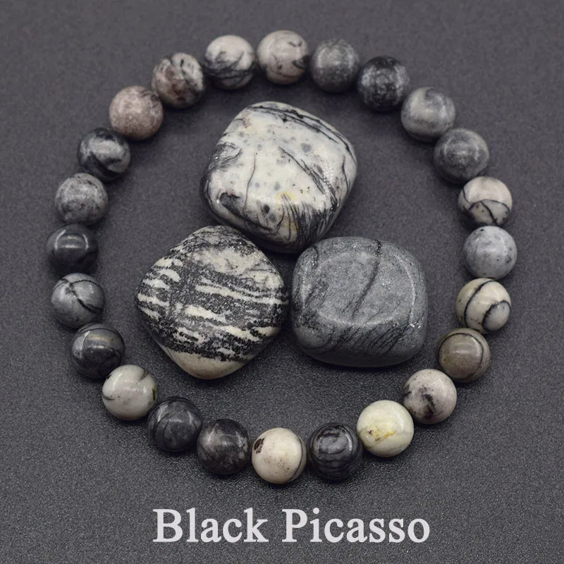 Classic Black Onyx Bead Bracelet for Men Natural Stone Shiny Black Obisidian Handmade Bracelet Yoga Meditation Jewelry Wholesale