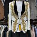 ULBYANRY Jacquard 3-Pieces Suit Including Jacket Vest Pants Suit Attires Luxury Handmade Men's Suit Set with Gold Rhinestones