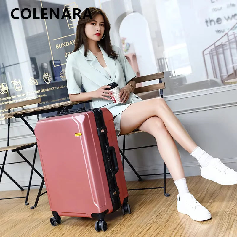 COLENARA Cabin Suitcase Men's Business Boarding Box Women's Aluminum Frame Trolley Case 20"22"24"26 Inch Large Capacity Luggage