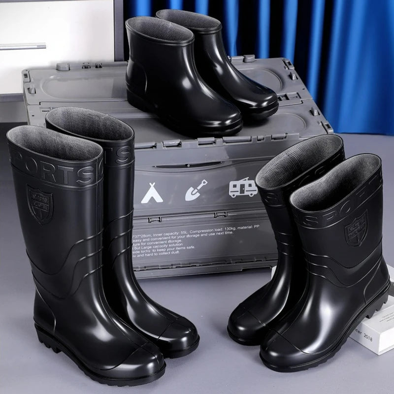 Men's Rain Boots Work High-Tube Boots Platform Comfortable Water Shoes Non-slip Kitchen Boot PVC Material Round Toe Rubber Boots