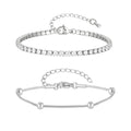 2pcs Stainless Steel Bracelets Set, Minimalist Elegant Bead Round Snake Chain Bracelet, Luxury Zircon Tennis Chain Wristband