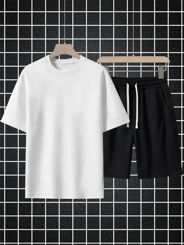 Men's Streetwear Summer Cotton T Shirt Shorts Sets Women Loose Solid Color Casual T - Suit Jogging Sleeve - View 2 | SAMAG