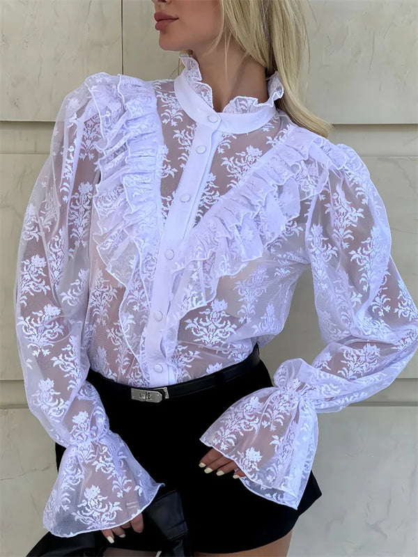 Tossy Lace Ruffled Printed Shirts Female See - Through - View 4 | SAMAG