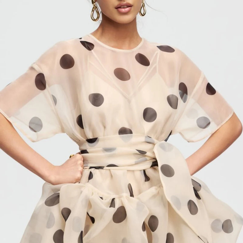 LIMO Women Sheer Organza Polka Dot Blouse Loose Short - View 5 | SAMAG