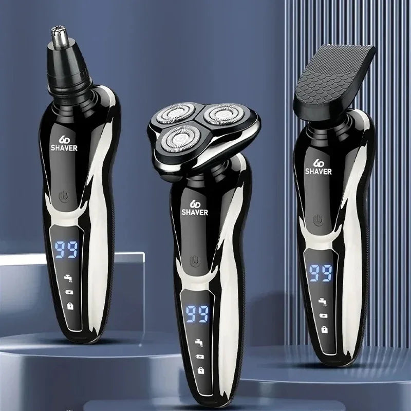 New Shaver LCD Digital Display Full Body Wash Haircut Nose Hair Shaving 3-in-1 Electric Razor Dual Use of Dry Wet Beard Trimmer