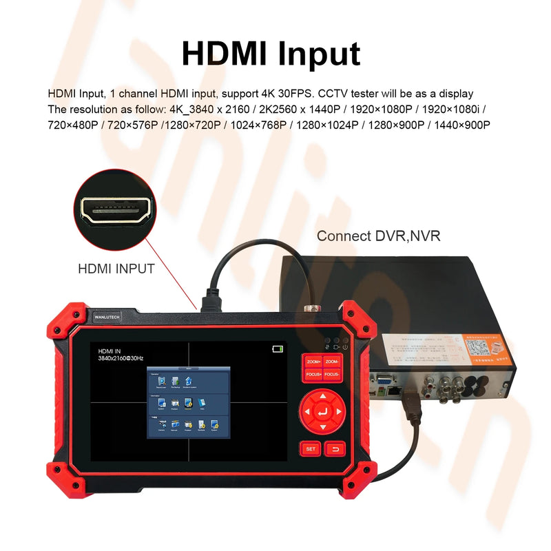 Mini 5-inch CCTV Tester 8MP AHD/CVI/TVI Mini Monitor Cameras Tester HDMI & VGA Input Video Cable Security Camera Tester