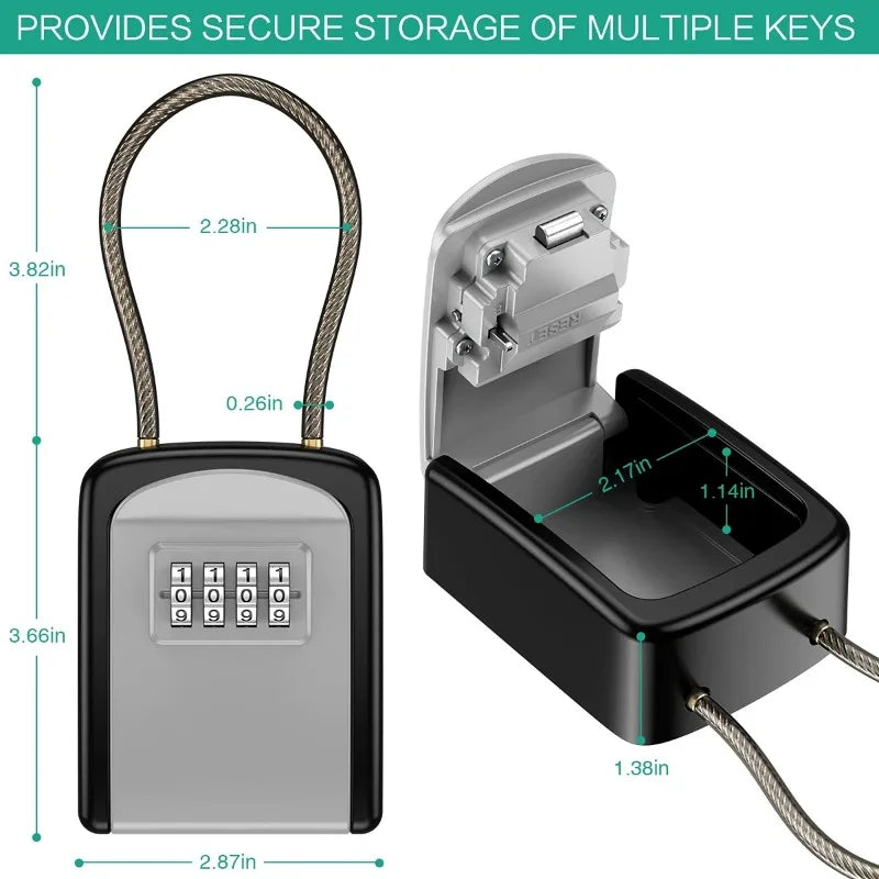 Key Lock Box 4 Digit Combination Safe Waterproof Storage with Removable Chain Security Anti - theft - View 6 | SAMAG