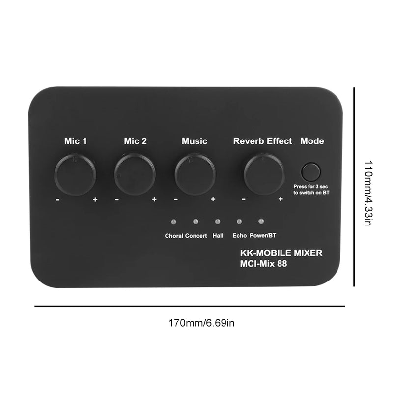 Portable Karaoke Microphone Mixer 3.5mm AUX BT Connection Dual Mic Inputs Digital Audio Mixer for DJ Sound Home Party & Theater