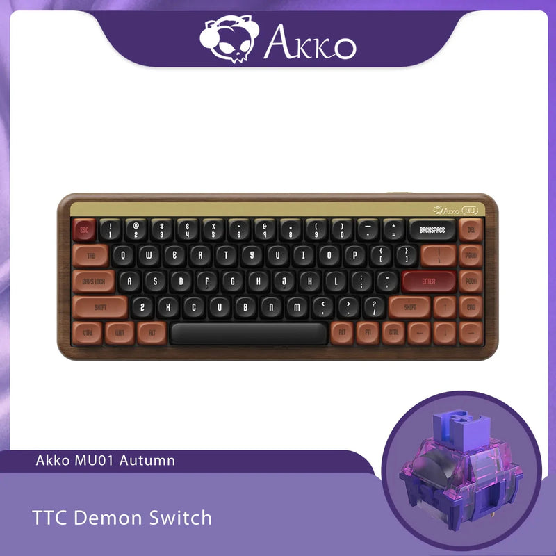 Akko MU01 Mountain Seclusion Wooden Mechanical Keyboard RGB Hot-swappable BT 5.0/2.4G Wireless & Type-C Wired Gaming Keyboard
