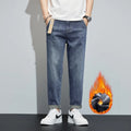 Winter Dark Blue Fleece Jeans for Men Black Loose | SAMAG