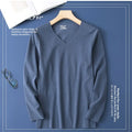 Double-Sided Deroing Men's Long Sleeve V-Neck Thermal Top Seamless Comfortable Cotton Knitted Base Layer Shirt Casual Fashion