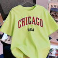 Chicago Usa Letter Printing T-Shirt Women Cotton Summer Short Sleeve Tops Comfortable Soft O-Neck T Shirt Casual Womans Clothes