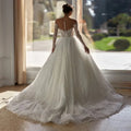 Customized Grace Pearls A Line Wedding Dress O Neck Long - View 2 | SAMAG