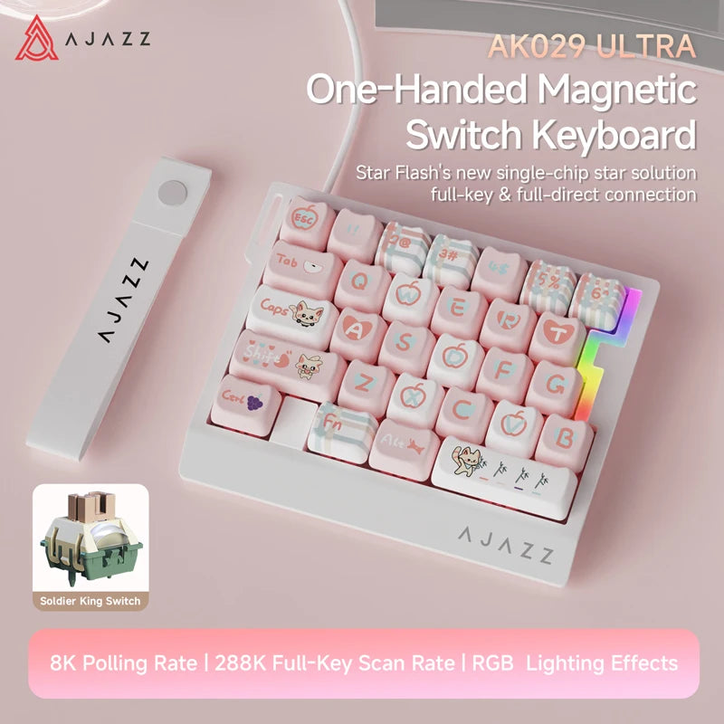 AJAZZ AK029 Wired One-Handed Gaming Keyboard HE Magnetic Switch 29 Key RGB 8000Hz Mini Mechanical Keyboard for E-sports PC Gamer