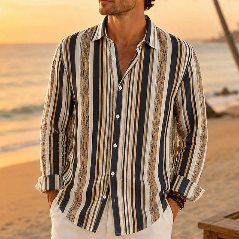 Men's long sleeved shirt mixed color vertical stripe | SAMAG
