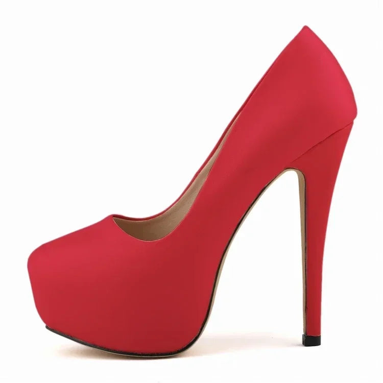 2026 Women Pumps Sexy Round Toes High Heels Fashion Super 14cm Platform Casual Thin Womens Party Red Wedding Shoes Large Size