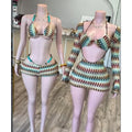 HLJ Y2K Fashion Coffee Striped Bikini Set Women Beaded | SAMAG