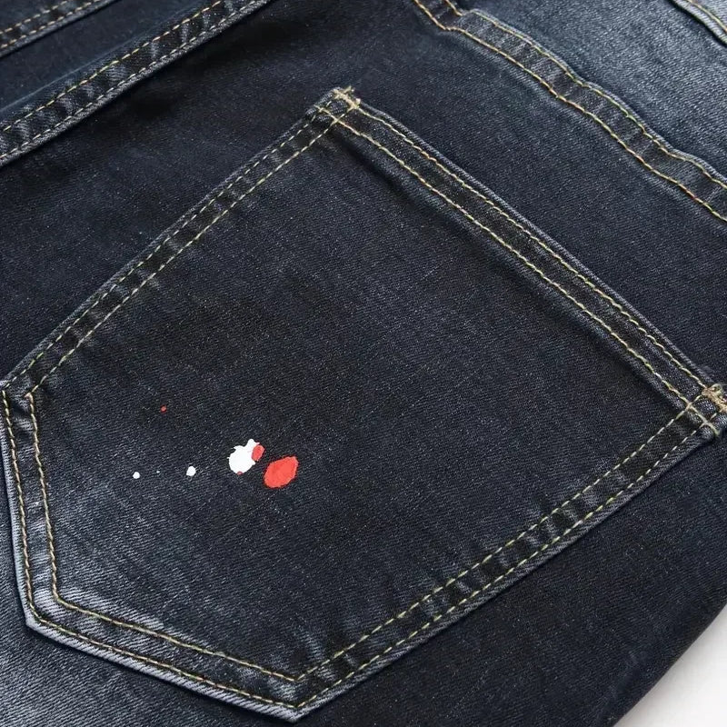 Men y2k Stretchy Denim jeans Ripped Skinny Letter Print | SAMAG