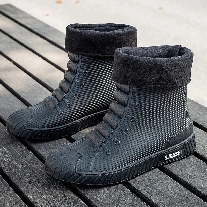 Fashionable Anti-Slip Short Rain Boots Men's Work Shoes Waterproof Kitchen Chef Rubber Shoes Men's Car Wash Fishing Work Water S