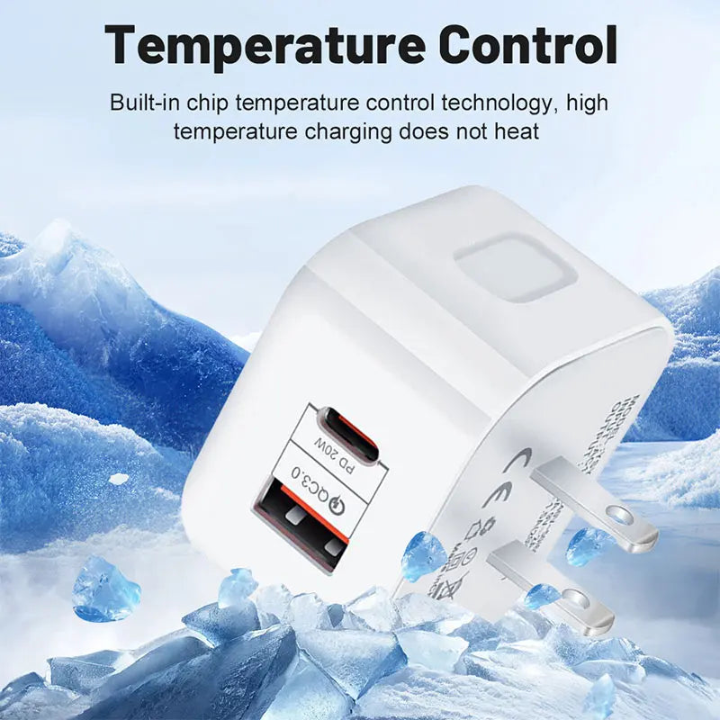 USB Type C PD 20W QC 3.0 Fast Charger Portable Wall Charger Adapter For iPhone 17 16 15 Pro Xiaomi Huawei Samsung EU US UK Plug