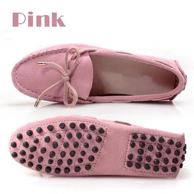 Cow leather women's shoes suede flats bow tie moccasins | SAMAG