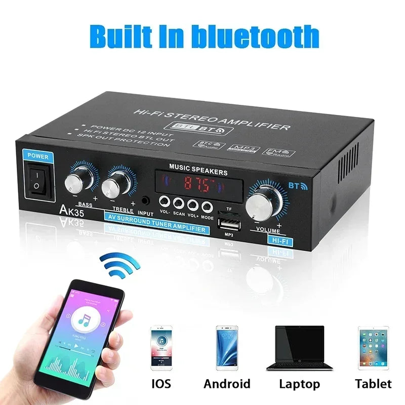 AK35 800W Home Car Amplifiers 2 Channel bluetooth 5.0 Surround Sound FM USB Remote Control Mini HIFI Digital Amplifier Stereo