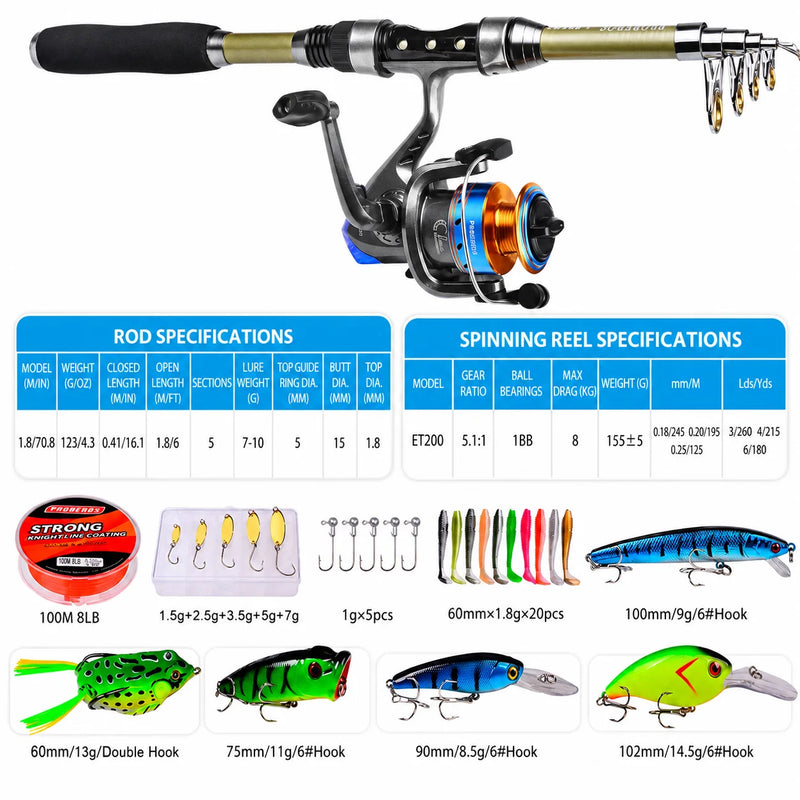 PROBEROS 1.8M Carbon Fiber Spinning Rod Reel Combo 5.1:1 | SAMAG